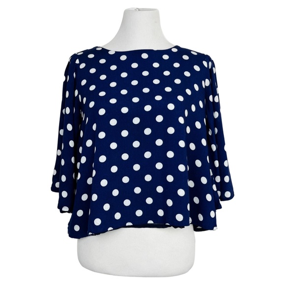 Anthropologie Isla Maude Valentina Floral Top Navy Blue White Polka Dot Small - Picture 4 of 9